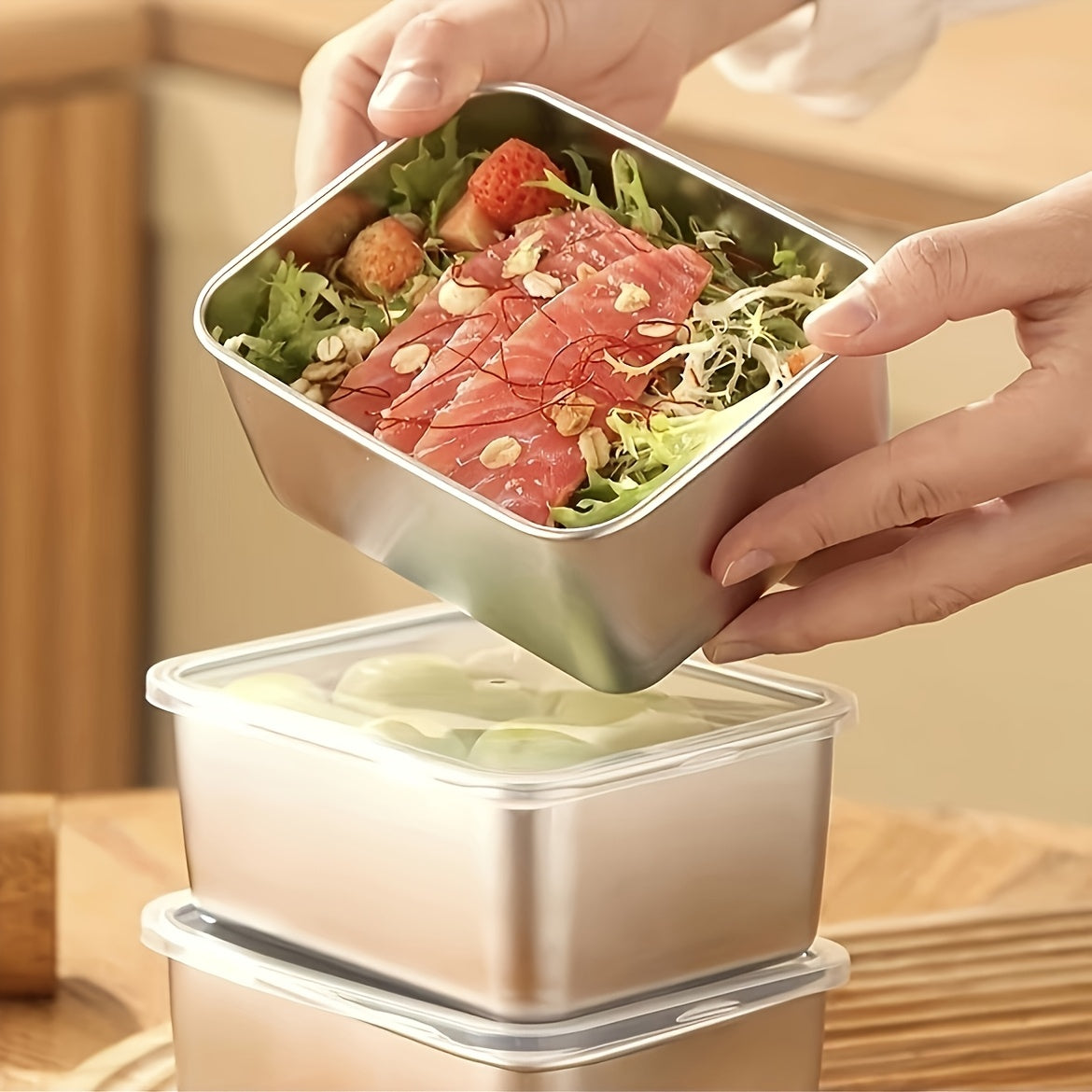 Square Stainless Steel Food Storage Containers with Lids, Listed 6-Piece Reusable Kitchen Set for Refrigerator Sorting, Packed Lunches and Picnic Meal Planning