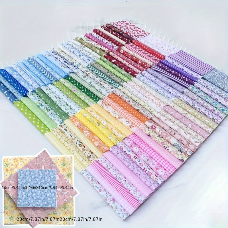 Floral Fabric Scraps 100-Piece Bundle, Multi-Style Patchwork Material in Square and Rectangle Size Options for DIY Sewing, Doll Clothes and Handmade Crafts