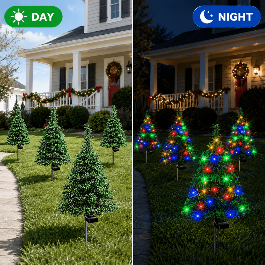 Solar Christmas Tree Lights with Listed IP65 Rating, Plastic Outdoor Holiday Decorations in One, Two or Four-Piece Options for Lawns, Terraces and Balconies