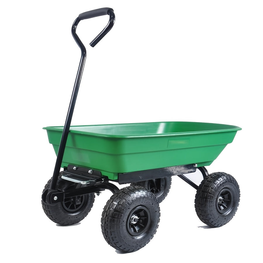 Poly Garden Dump Cart with Steel Frame, Listed 10-Inch Pneumatic Tires and 180-Degree Swivel Handle, Black or Green Option Labels for Lawn and Yard Supply Transport