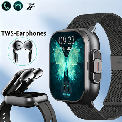 2-in-1 Smartwatch and Wireless Earbuds for Men with Music Control, Sports Modes and Activity Insights, Black or Silvery Watch and Steel Strap Options