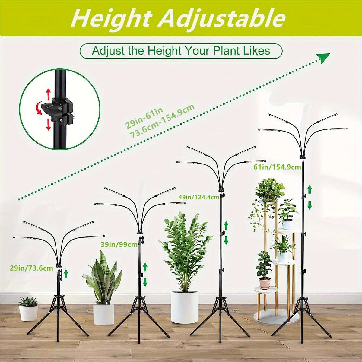 Tripod Grow Light for Indoor Plants with Remote Control, Auto On/Off Timer and Listed Red Blue White Spectrum, Four-Head or Five-Head Model Options