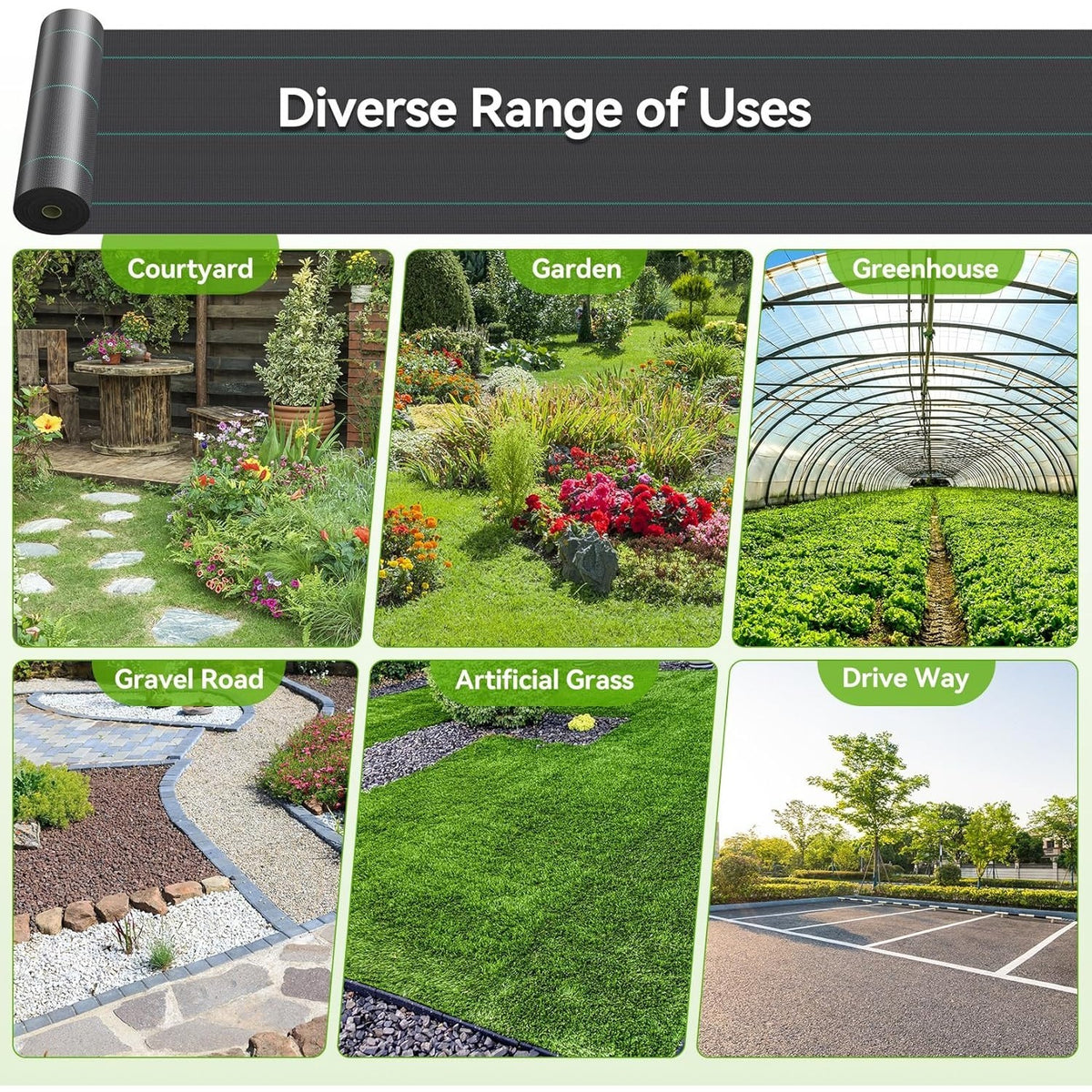 Polypropylene Weed Barrier Landscape Fabric with Woven Ground Cover Design, 15.6 x 600 Inch or 4 x 100 Foot Options for Garden Beds and Landscaping Projects