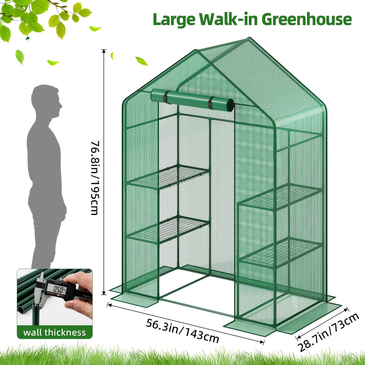 Garden Greenhouse with PE Cover and Listed Iron Frame, Three-Layer, Four-Layer or Large Walk-In Options in Green or White for Seedling and Plant Organization