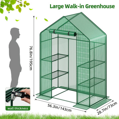 Garden Greenhouse with PE Cover and Listed Iron Frame, Three-Layer, Four-Layer or Large Walk-In Options in Green or White for Seedling and Plant Organization