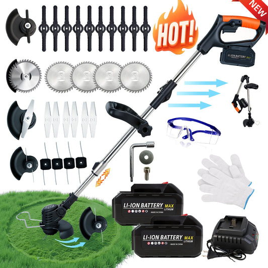 Electric Grass Trimmer Kit with Listed 21V Battery Power, Black or Green Cordless Garden Tool Options with Charging Accessories and Three or Four Blade Configurations