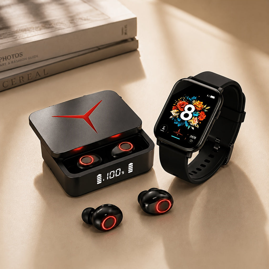 Smartwatch and Earbuds Set, Bluetooth Smart Watch with Wireless Earphones, Calling & Message Alerts, Health & Sleep Monitoring, Activity Tracking, Sports Watch, 3 Combo Options