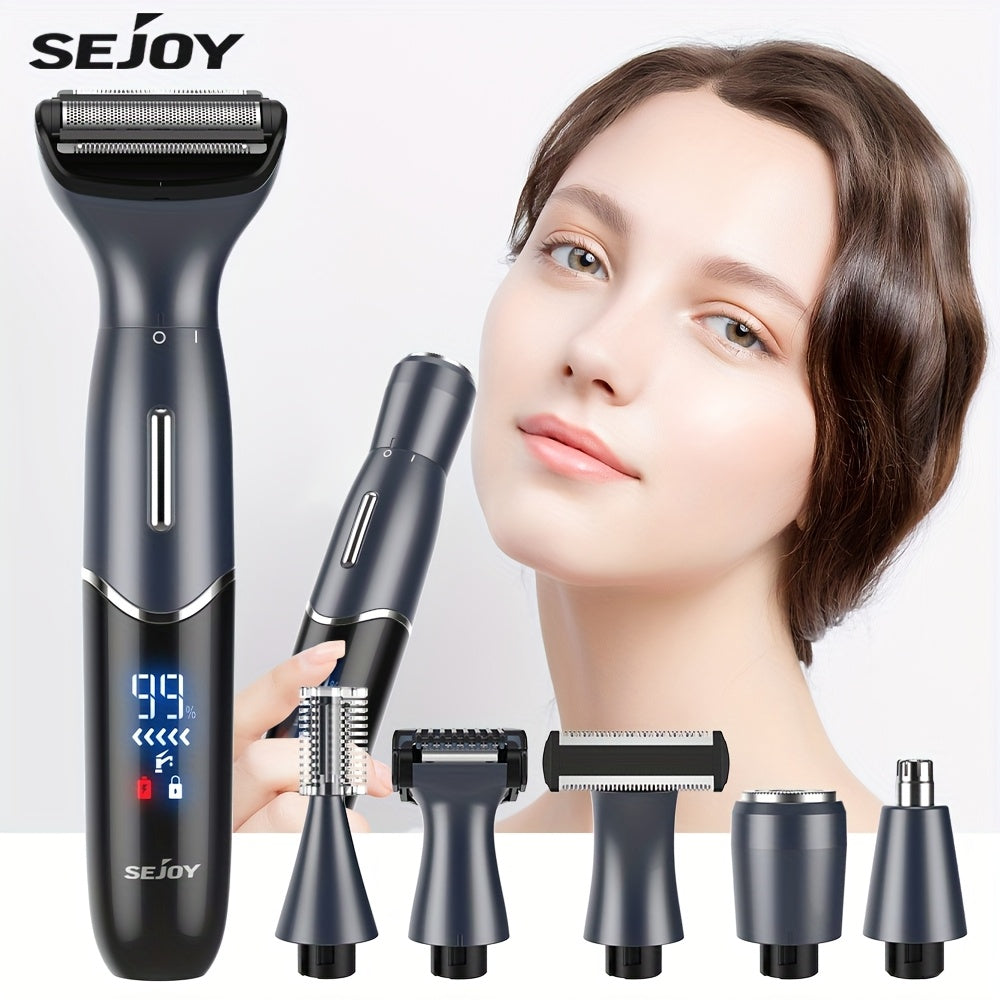 Bikini Trimmer for Women, 4-in-1 Painless Electric Shaver for Face, Eyebrows, Ear and Nose, Cordless Body Shaver with Replaceable Heads for Bikini Line, Arms and Legs, Rechargeable 500mAh, for Travel