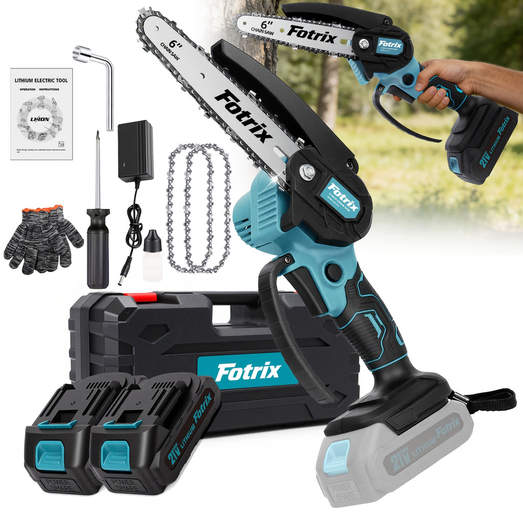 Mini Cordless Chainsaw with Listed 6-Inch Size and 5m/s Chain Speed, One- or Two-Battery Packages and Select Case Options for Garden Pruning and Property Cleanup