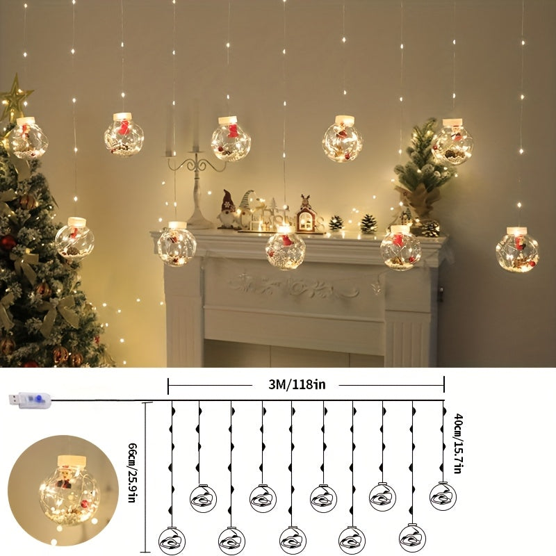USB Christmas Curtain Lights with 8 Modes, 118.11-Inch Holiday Hanging Decor in Santa Claus, Snowman or Christmas Tree Styles for Seasonal Home Displays