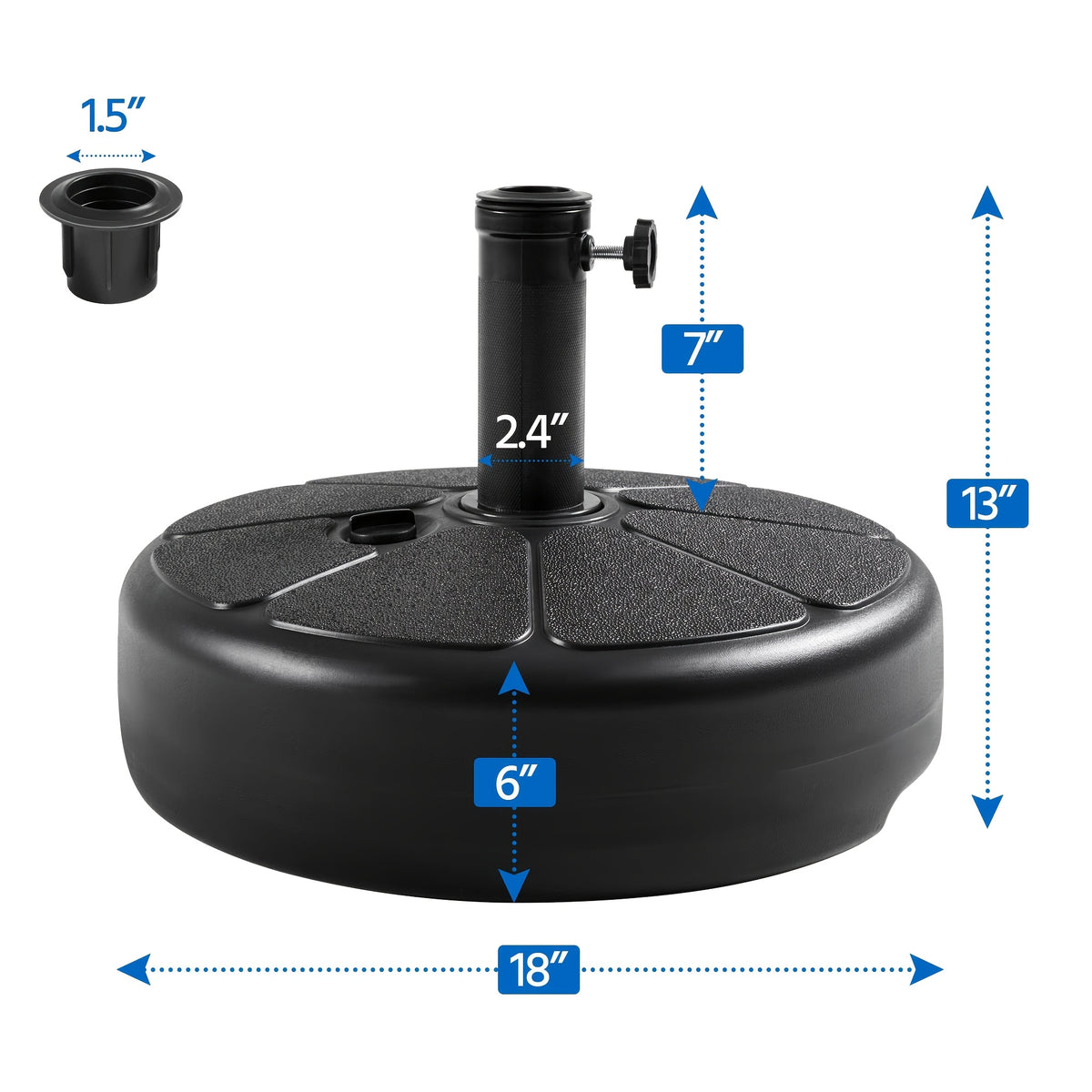 Fillable Patio Umbrella Base with 38mm Opening, Round Plastic Stand for Water or Sand Ballast with Built-In Handle for Garden and Lawn Shade Setups