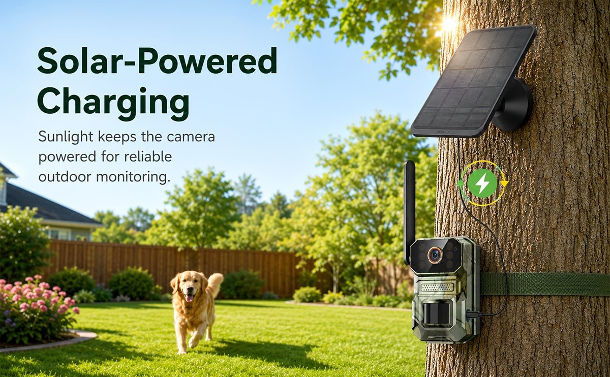 Camouflage Cellular Trail Camera with Listed 3K Imaging, Solar Panel Support, 40ft Motion Detection, Infrared Night Vision and Wide-Angle Lens for Wildlife Observation