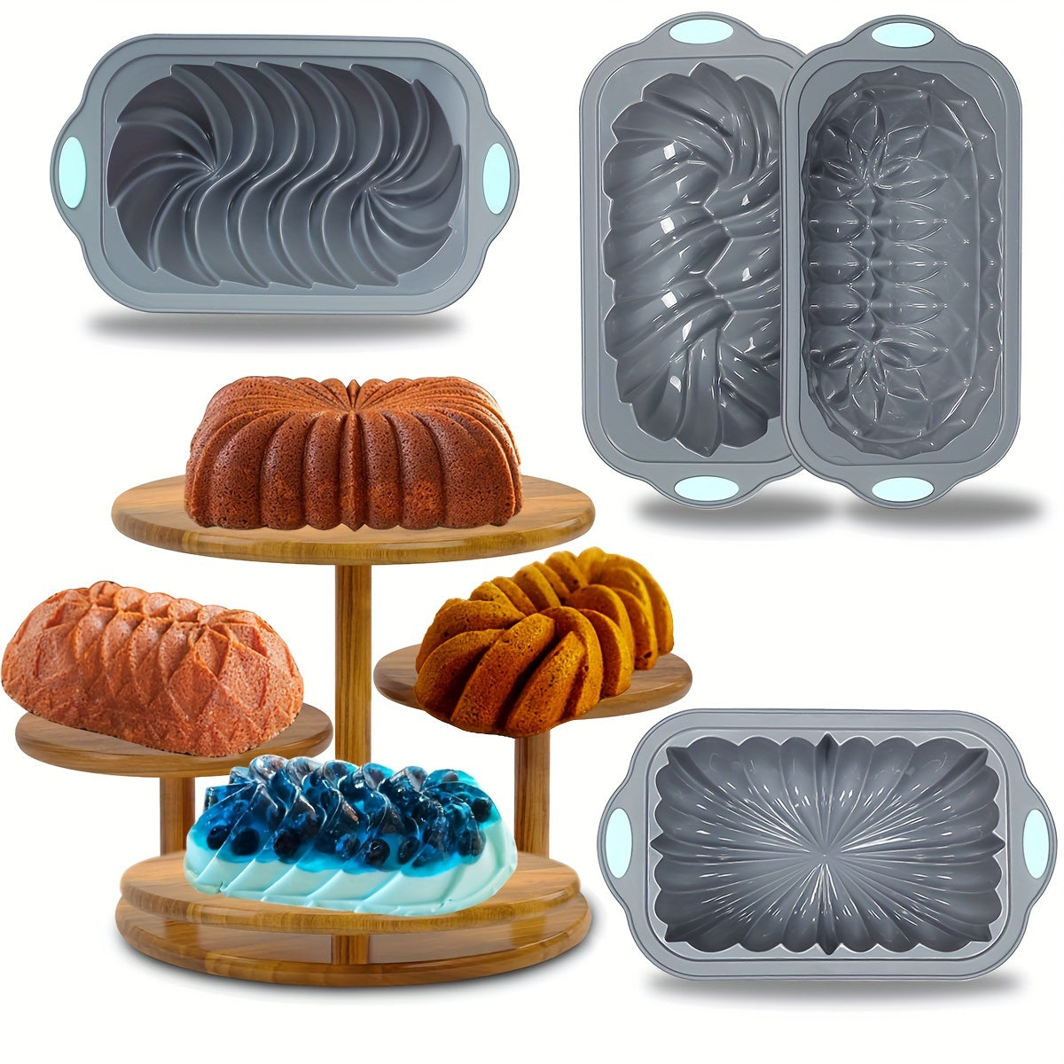 Silicone Bread Loaf Pan Set, 4-Piece Light Gray Baking Mold Selection in Small or Medium Options for Homemade Cakes, Bread and Decorative Dessert Recipes