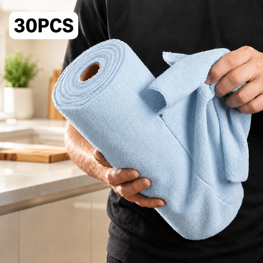 Reusable Cleaning Cloth Roll with 30 Listed Wipes, Microfiber Towel Format in Pink, Light Green or Blue for Household Kitchen, Car and RV Cleaning Tasks