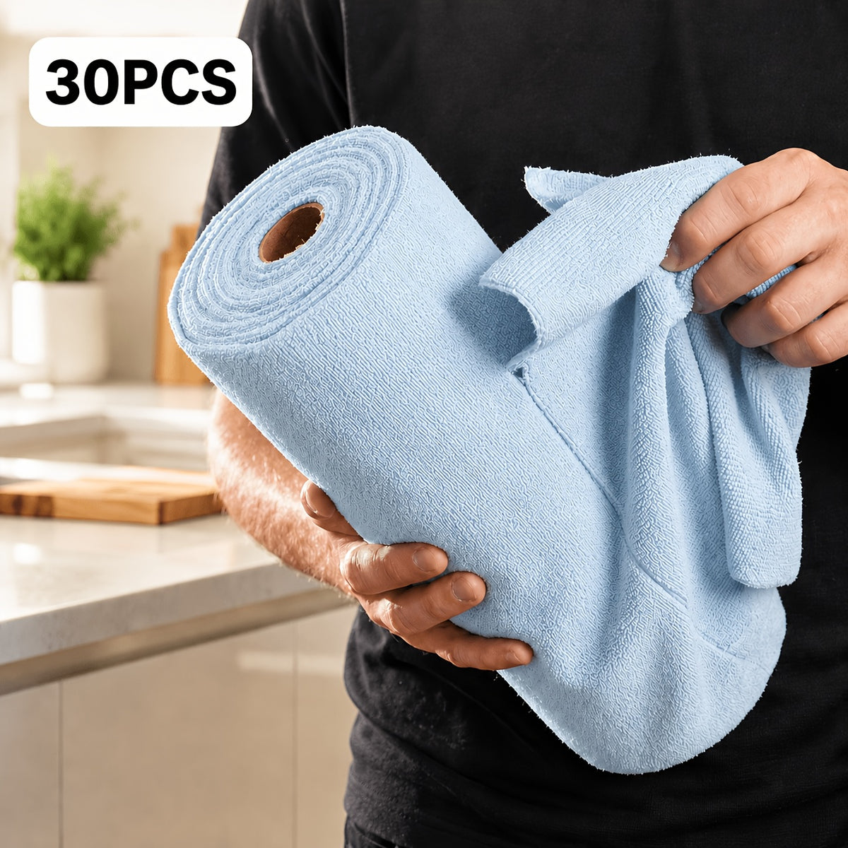 Reusable Cleaning Cloth Roll with 30 Listed Wipes, Microfiber Towel Format in Pink, Light Green or Blue for Household Kitchen, Car and RV Cleaning Tasks