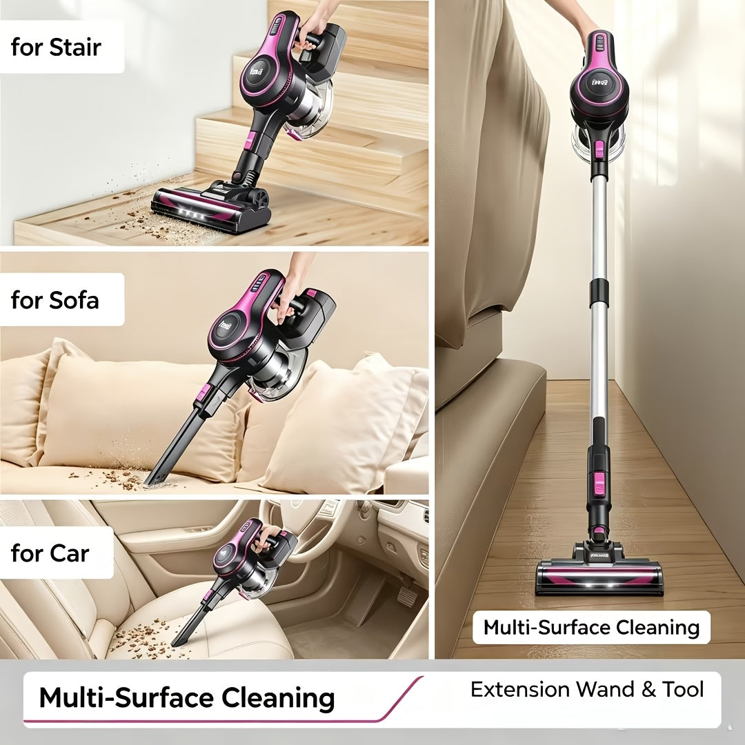 INSE Cordless Vacuum Cleaner, 6-in-1 Rechargeable Home Vacuum with Detachable Battery, LED Brush and 50.5oz Dust Cup for Hardwood, Carpet and Pet Hair