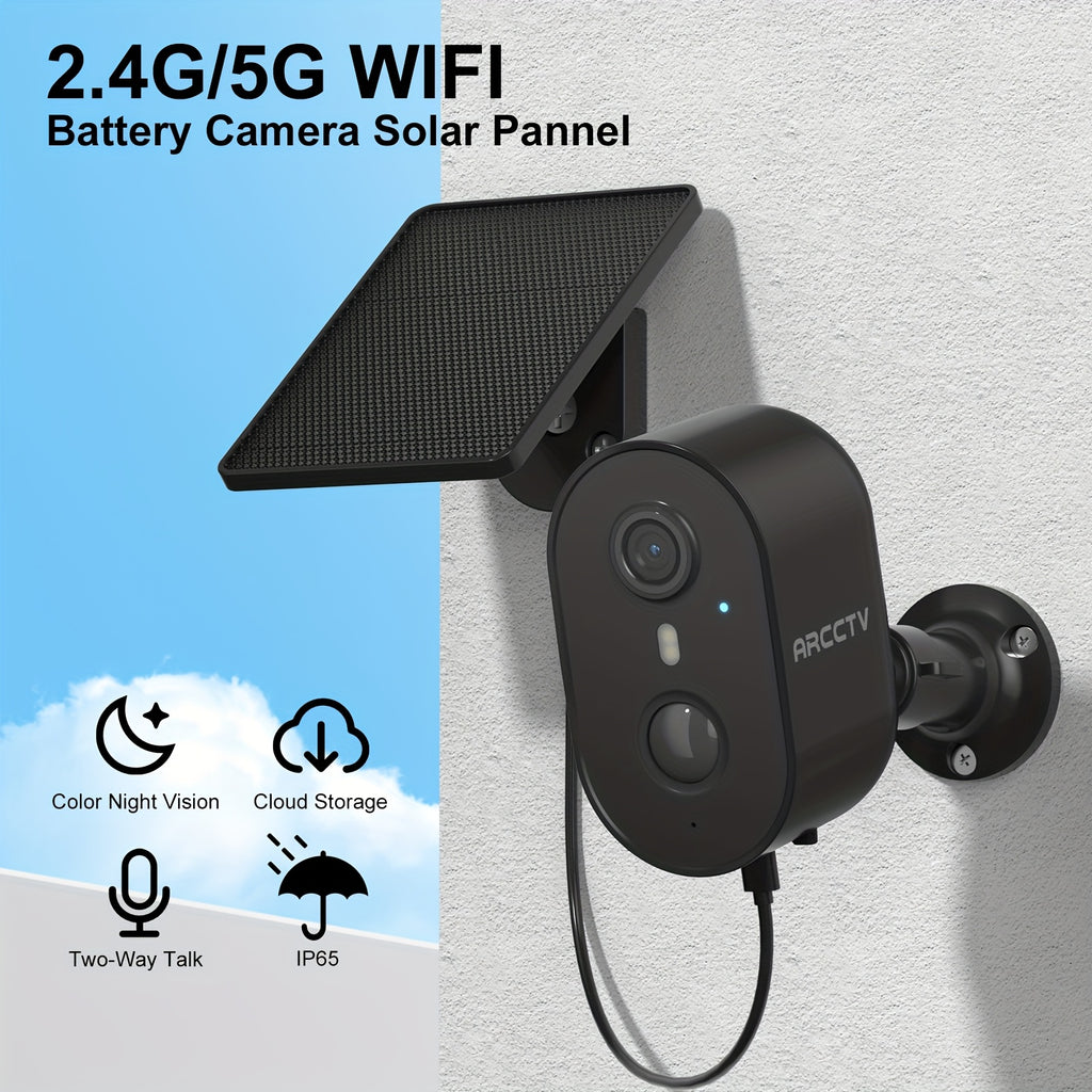 Removable Solar Panel Security Camera, 4MP Outdoor Monitor with Dual-Band WiFi, PIR Alerts, Color Night Vision and Two-Way Audio, 1/2/4/6-Pack Options