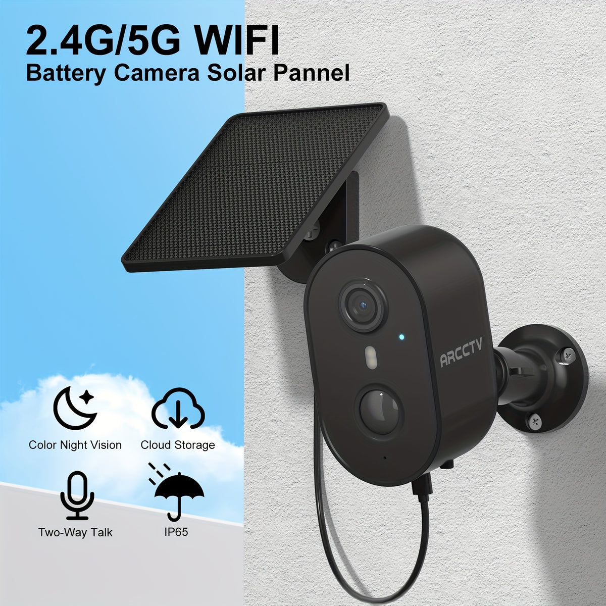 Removable Solar Panel Security Camera, 4MP Outdoor Monitor with Dual-Band WiFi, PIR Alerts, Color Night Vision and Two-Way Audio, 1/2/4/6-Pack Options