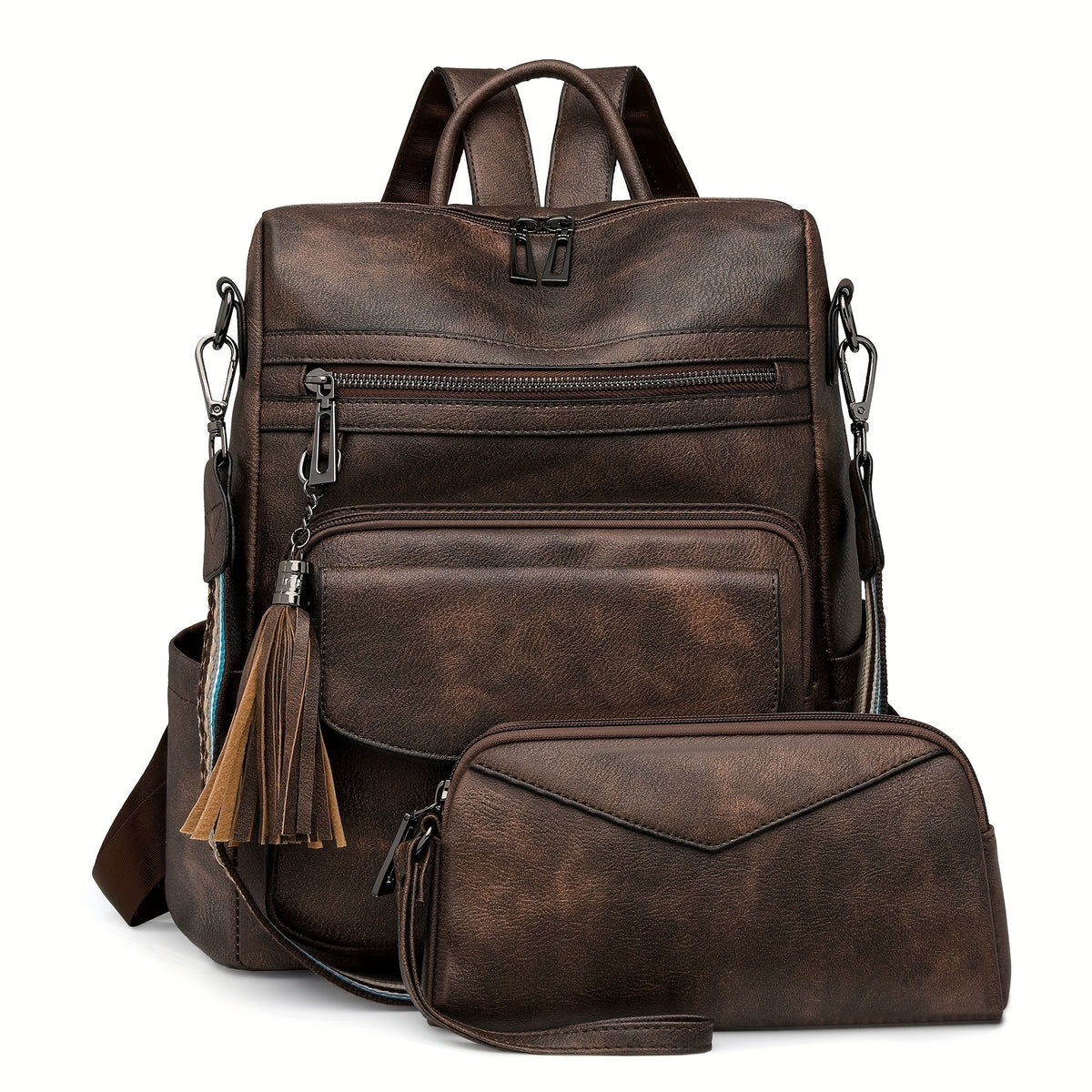 Tassel Backpack Purse for Women, Fashion Shoulder and Travel Bag with Five Listed Style Options Including Two-Tone Colors and Brown Leopard Print