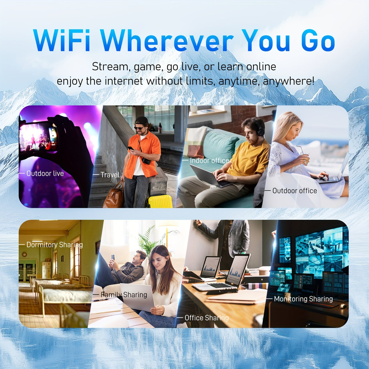4G LTE Portable WiFi Hotspot with Listed 6000mAh Battery, Upgraded Device or 12GB 180-Day Prepaid SIM Option Labels for Compatible Mobile Internet Plans