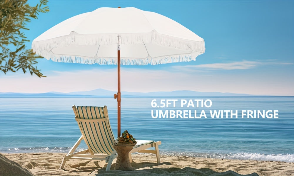 Eight-Rib Patio Umbrella with Push-Button Tilt Adjustment for Outdoor Garden and Courtyard Seating, Beige, Blue Pinstripe and White Style Selections