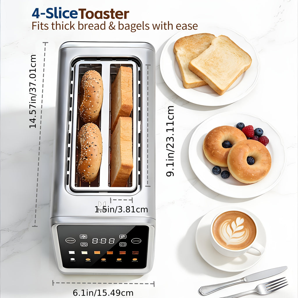 Touchscreen Four-Slice Long Slot Toaster with Listed 1.5-Inch Wide Slots, Six Shade Settings, Countdown Display, Memory and Dual Independent Controls, Stainless Steel