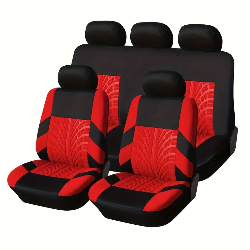 Tire-Track Car Seat Covers for Five Seats, Full-Enclosure Breathable Fabric Style with Two Front and Three Rear Seat Coverage in Multiple Color Options