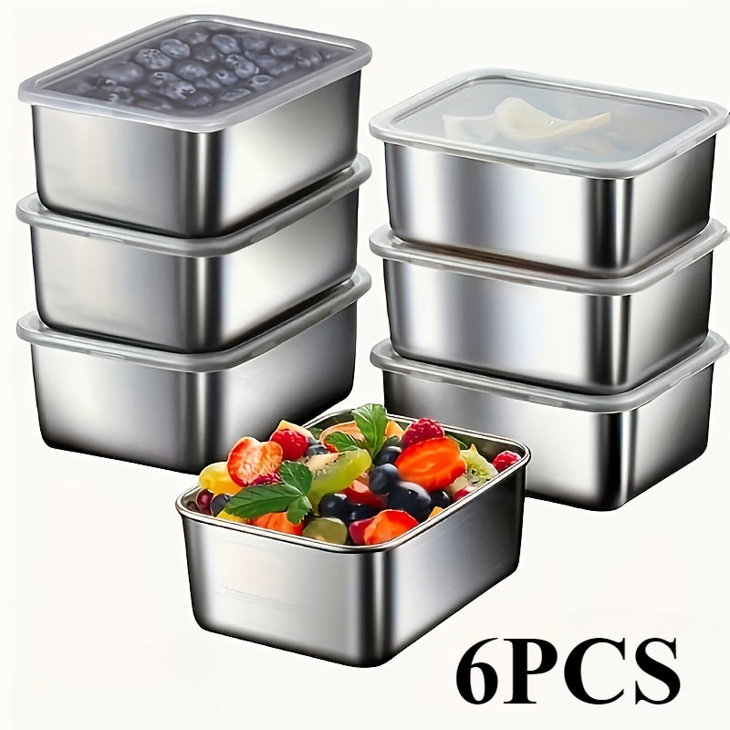 Square Stainless Steel Food Storage Containers with Lids, Listed 6-Piece Reusable Kitchen Set for Refrigerator Sorting, Packed Lunches and Picnic Meal Planning