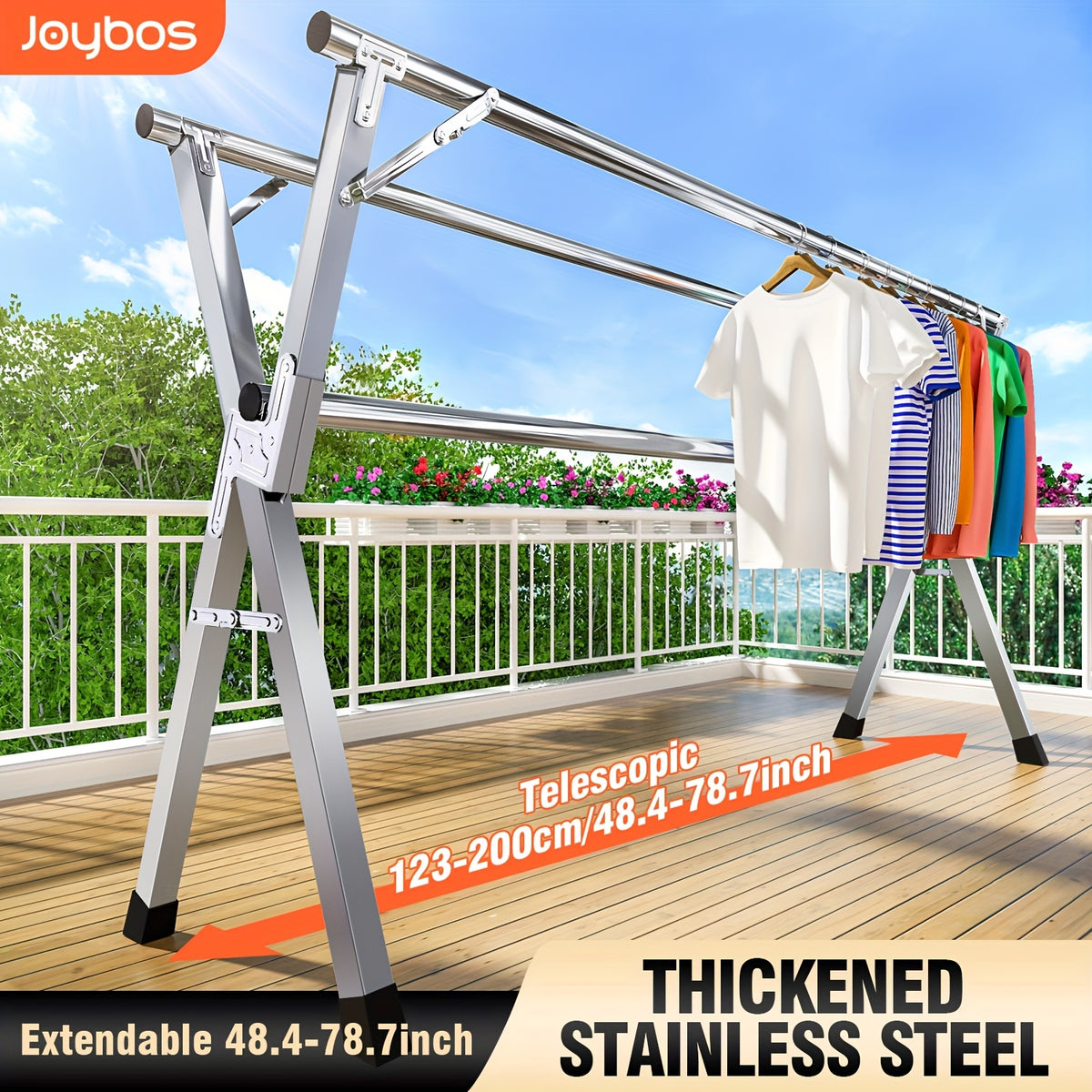 Retractable Clothes Drying Rack with Stainless Steel Construction and Folding Design, 42.52–62.99 or 48.43–78.74 Inch Length Options for Laundry Air Drying