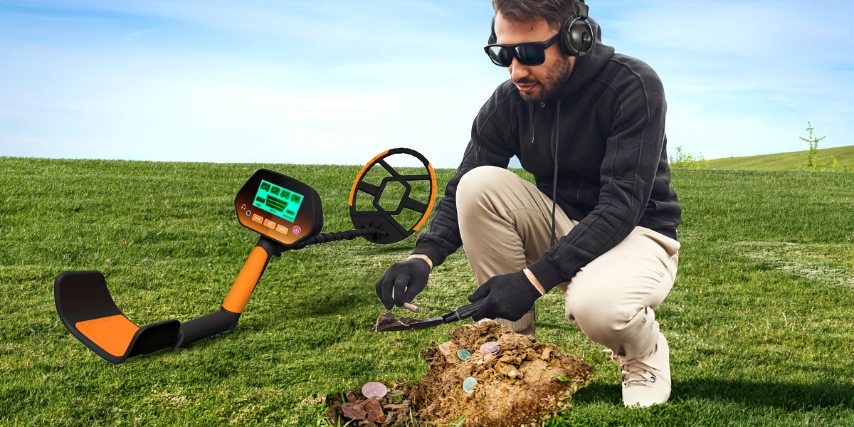 Outdoor Metal Detector with Listed 8-Inch Search Coil, LCD Display and Four Modes, Green, Yellow or Basic Version Options for Garden and Yard Hobby Searching