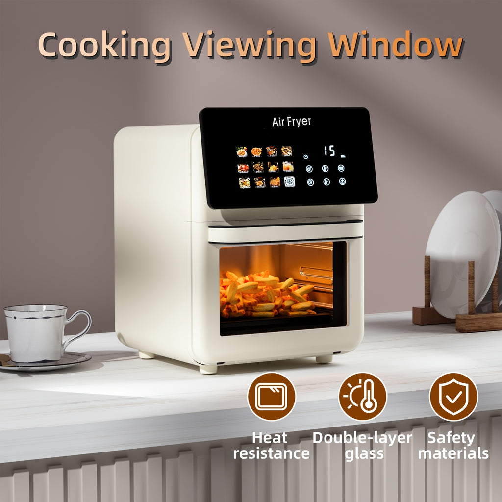 White Air Fryer Oven and Grill Combo with Listed 2.64gal Capacity, 12-in-1 Convection Cooking Design, Glass Viewing Window, Nonstick Basket and Removable Door