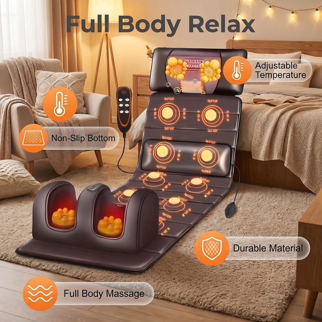 Full Body Heated Massager Set with PU Material, Massage Headrest, Lumbar Pillow and Timer, Optional Leg Massager for Home and Office Relaxation