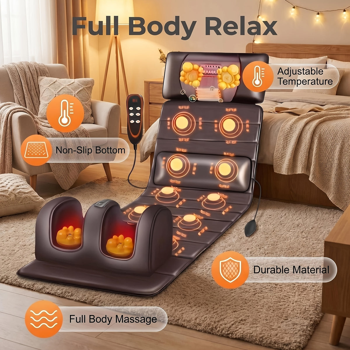 Full Body Heated Massager Set with PU Material, Massage Headrest, Lumbar Pillow and Timer, Optional Leg Massager for Home and Office Relaxation