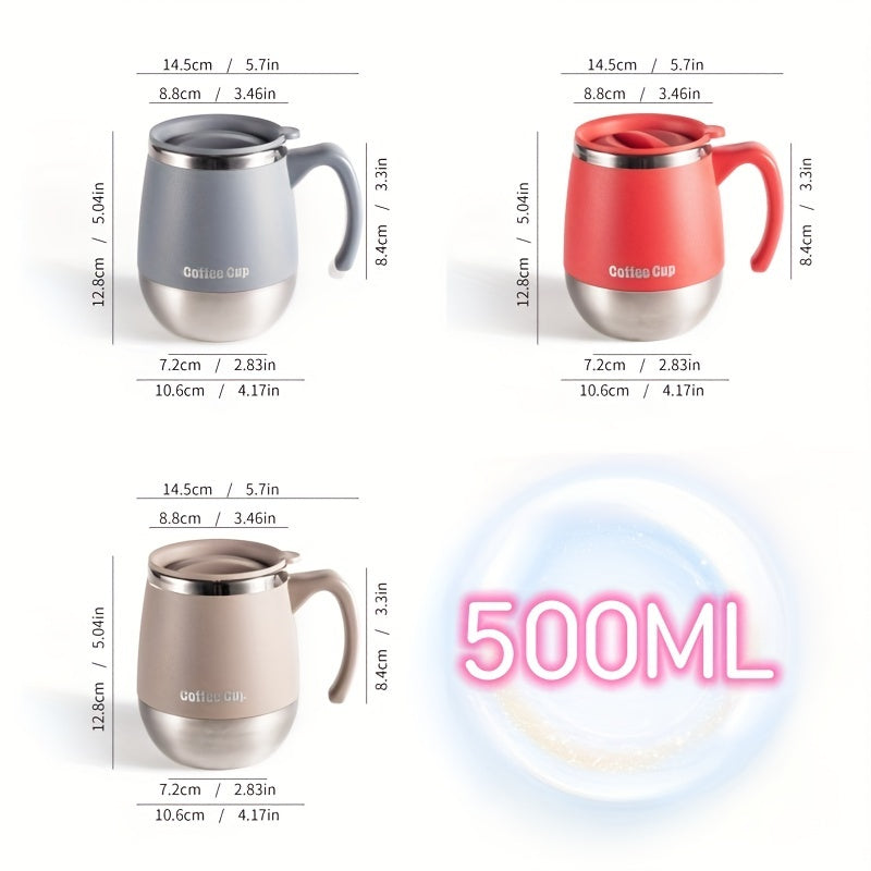 Stainless Steel Coffee Mug with Lid, 16.91oz Double-Layer Reusable Drinking Cup in Blue, Red or Khaki for Everyday Home Coffee Breaks and Campsite Beverages