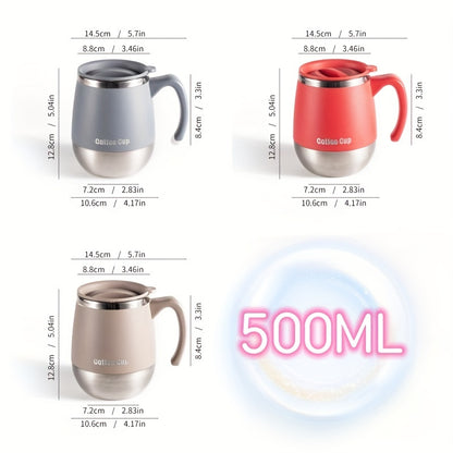 Stainless Steel Coffee Mug with Lid, 16.91oz Double-Layer Reusable Drinking Cup in Blue, Red or Khaki for Everyday Home Coffee Breaks and Campsite Beverages
