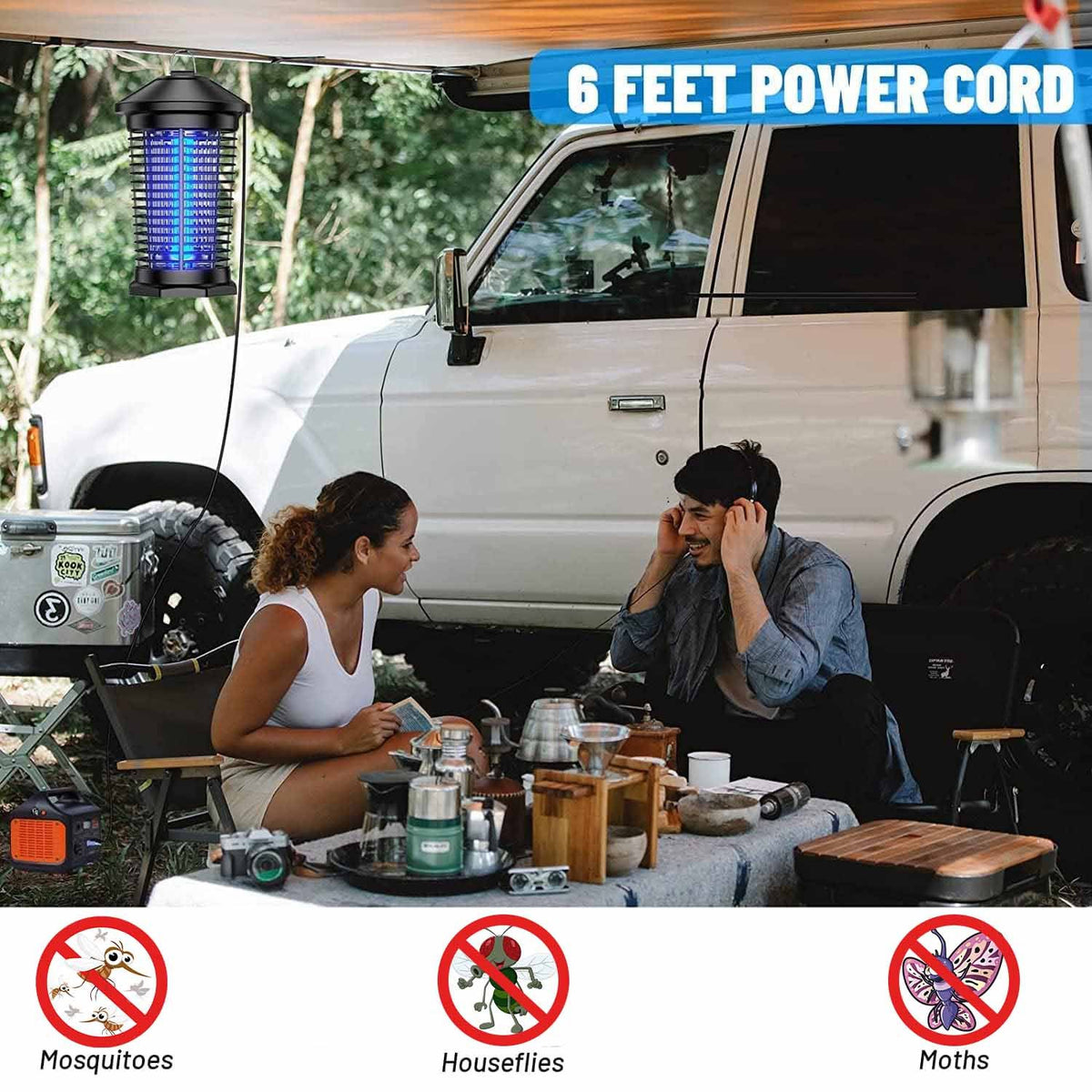 Plug-In Electric Bug Zapper in Black with Listed 18W 365nm Bulb and 4000V Grid, 6ft Cord, Hanging Hook, Removable Collection Tray, Screwdriver and Cleaning Brush