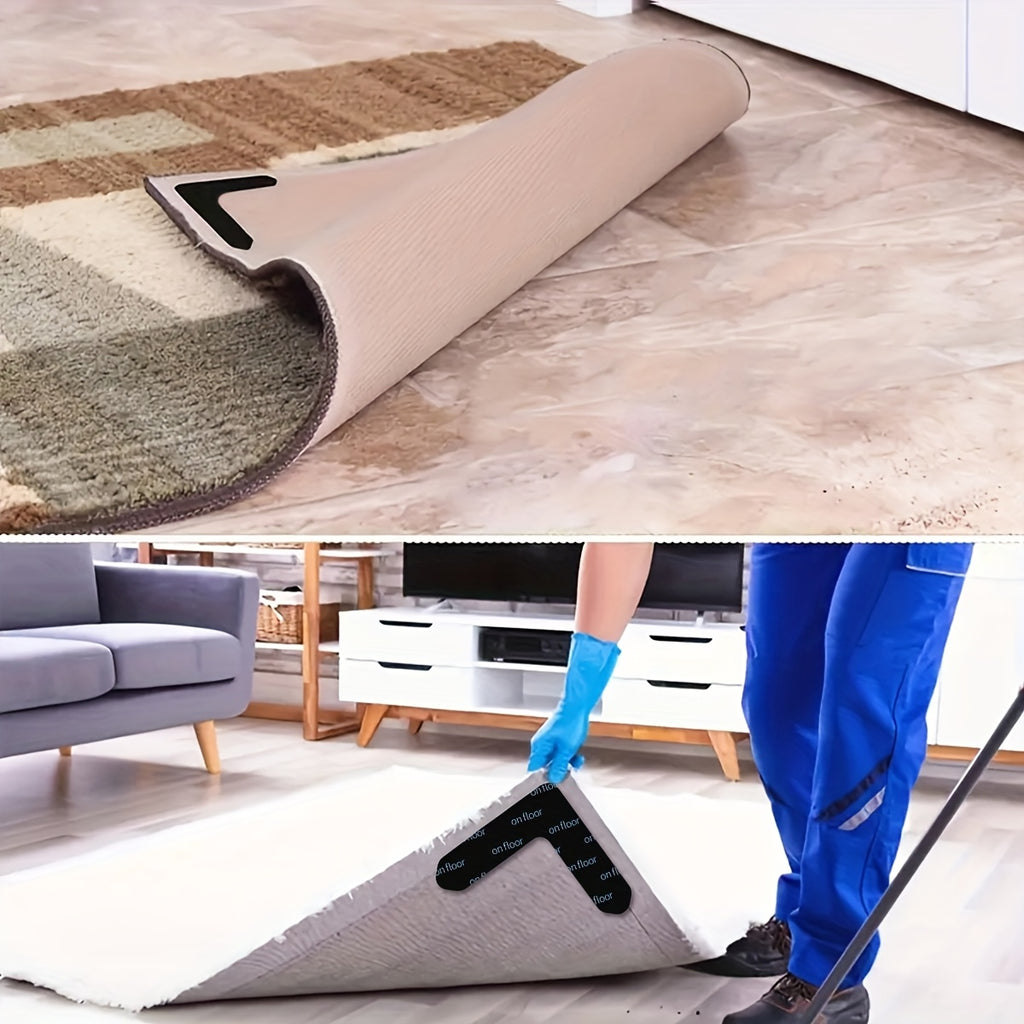 Rug Corner Grippers with Reusable Washable Design, Area Rug Tape in 4, 8, 20 or 30-Piece Packs to Help Hold Compatible Rugs in Place and Flatten Curled Corners