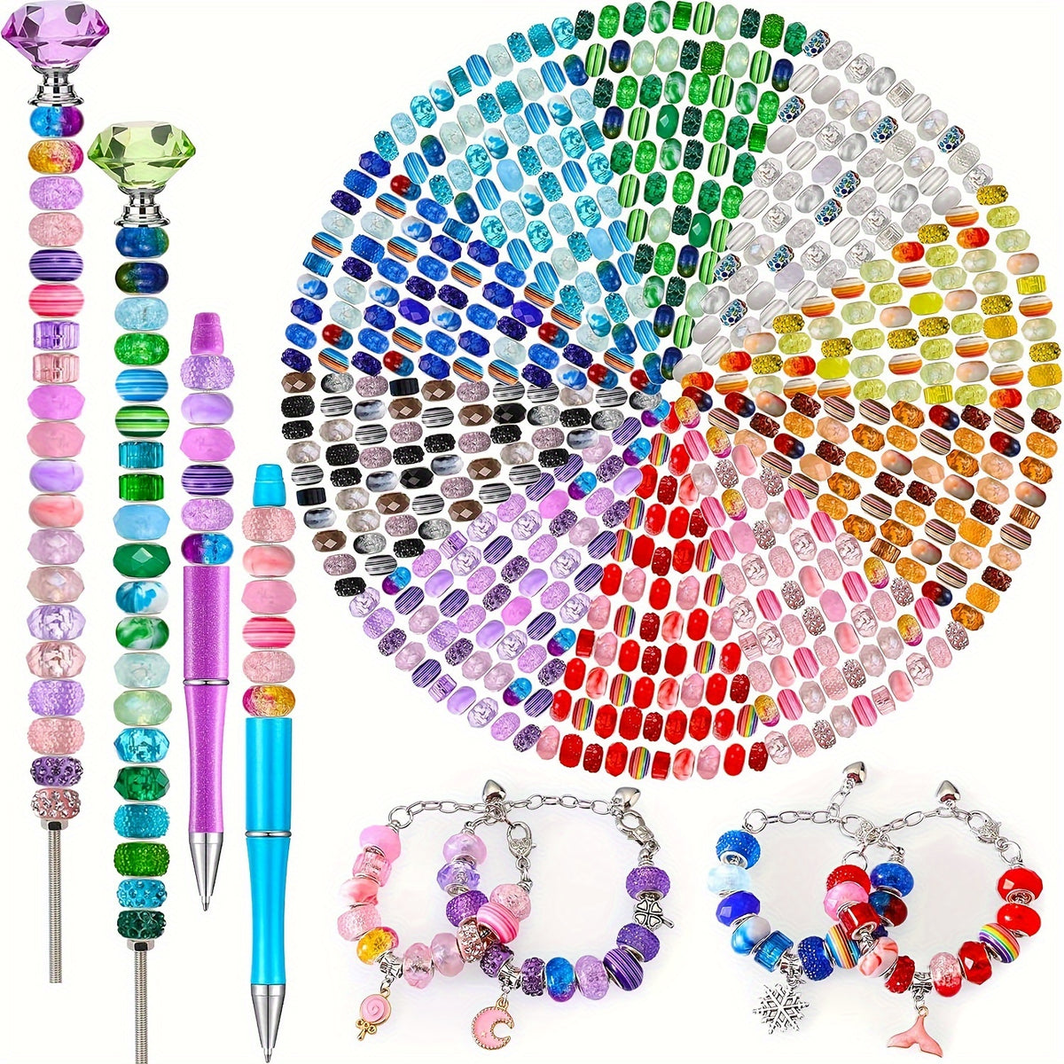 Large Hole Acrylic Craft Beads with Listed 12mm Round Size, Random Style and Color Assortment, 400pcs Label for Bracelets, Keychains and Beadable Pen Projects