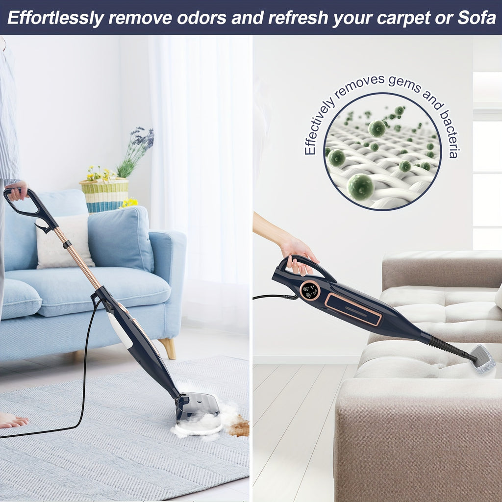 Rotating-Pad Steam Mop VM6 with Three Listed Steam Modes, LED Headlights and Removable Water Tank, Black Gray or Black Golden Floor Cleaning Options