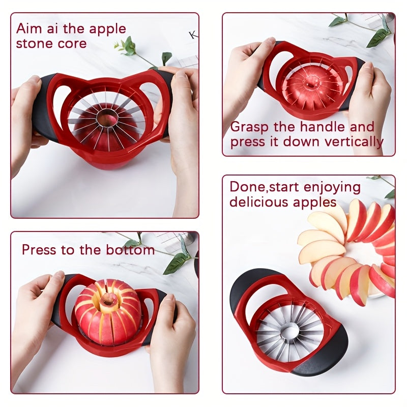 Apple Slicer and Corer in Red, Manual Fruit Cutting Tool for Compatible Apples and Pears, Kitchen Prep Accessory for Snacks and Family Fruit Platters