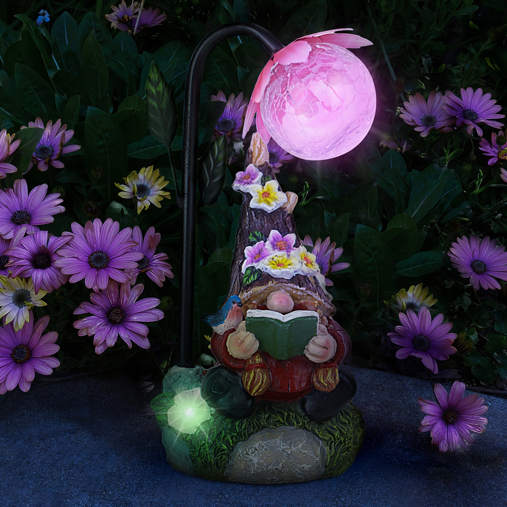 Solar Garden Gnome Statue with Colorful Gradient LED Light, Red or Blue Decorative Ornament for Patio, Balcony, Flower Bed and Yard Gift Displays