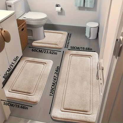 Three-Piece Bathroom Rug Set with Six Color Options, Soft-Feel Indoor Bath Mats for Compatible Vanity, Bathtub and Shower-Side Floor Spaces and Home Decor