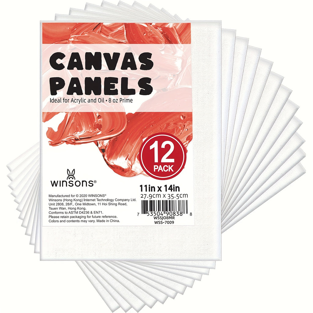 Winsons Canvas Panels with Triple-Primed White Surface, Listed 12-Pack Painting Boards in 11x14 or 16x20 Inch Options for Acrylic, Oil, Gouache and Tempera Art