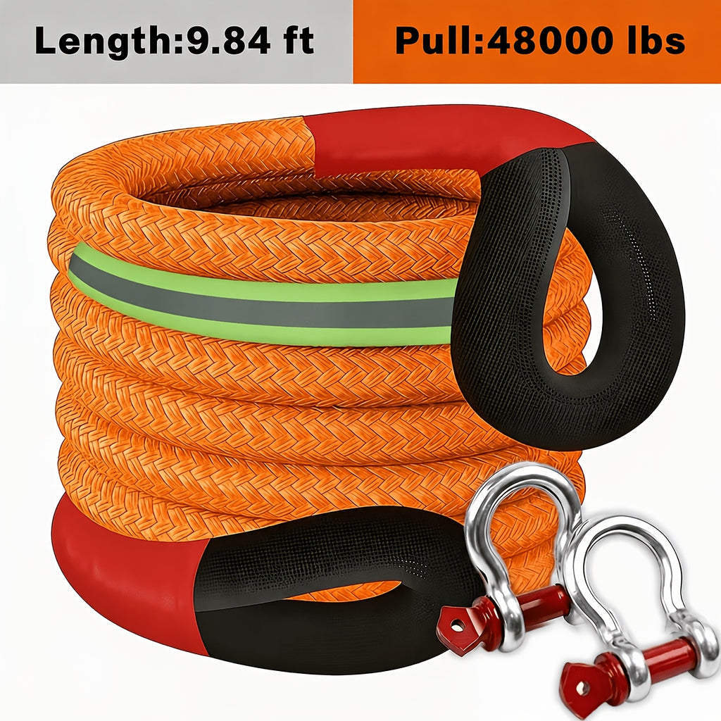 Polyester Recovery Tow Strap in Multiple Length Options, Static Vehicle Strap with Listed D-Ring Shackles, Reflective Flag and Storage Bag Accessories