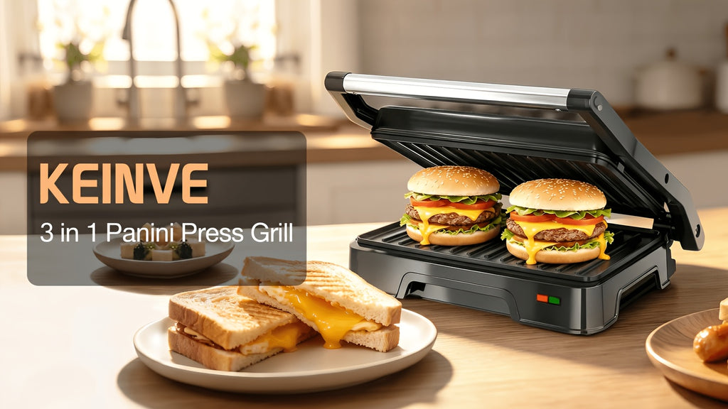 Two-Slice Panini Grill Press in Black with Listed 850W Heating, Nonstick Plate Design and 180-Degree Opening for Sandwich Toasting and Home Kitchen Cooking