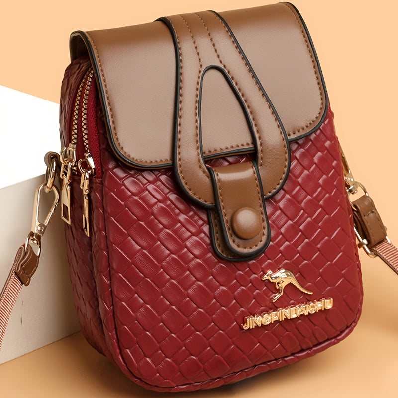 Woven-Style Square Crossbody Bag for Women, XYXDLM Purse with Detachable Shoulder Strap in Red, Black or Coffee for Shopping and Dinner Outfits