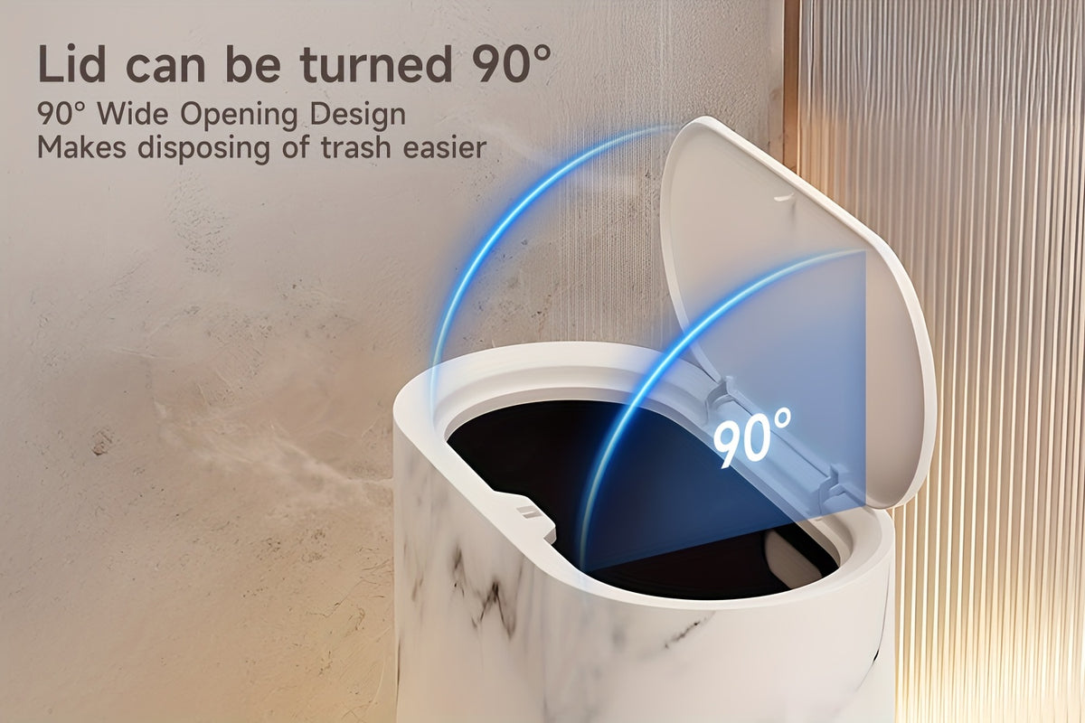 Plastic Wastebasket with Built-In Handles, Wood Grain, Black or White Options and Two-Piece Set for Bathroom, Laundry Room and Home Office