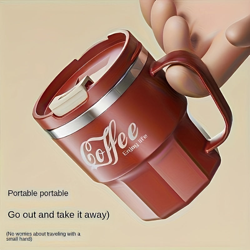 Double-Layer Insulated Coffee Mug with Lid in Grey White, Single Covered Cup for Hot and Cold Drinks, Everyday Beverage Breaks and Coffee Lover Gifts