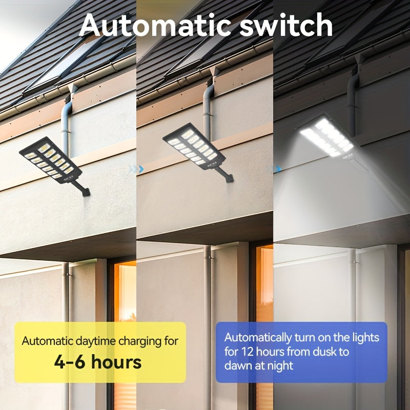 Solar Motion Sensor Flood Light, 504LED Model with 6500K Light, Three Modes and Listed 3000-Lumen Output, Mounting Base for Yard, Garage and Entrance Lighting
