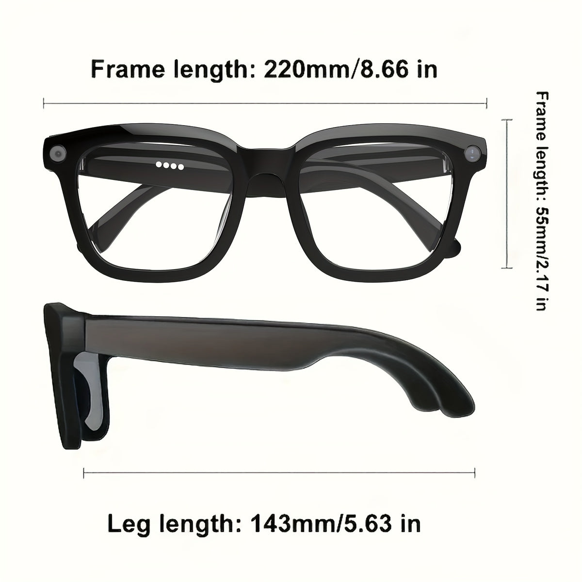 AI Camera Glasses in Black with Photochromic Lens Option, Listed 8MP Camera, 320mAh Battery, Touch-Control Audio, Calls and Translation for Travel and Work